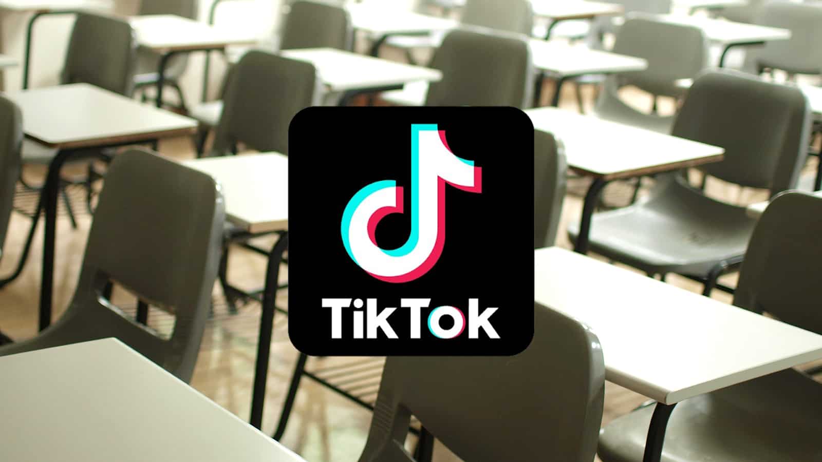 TikTok logo over a classroom