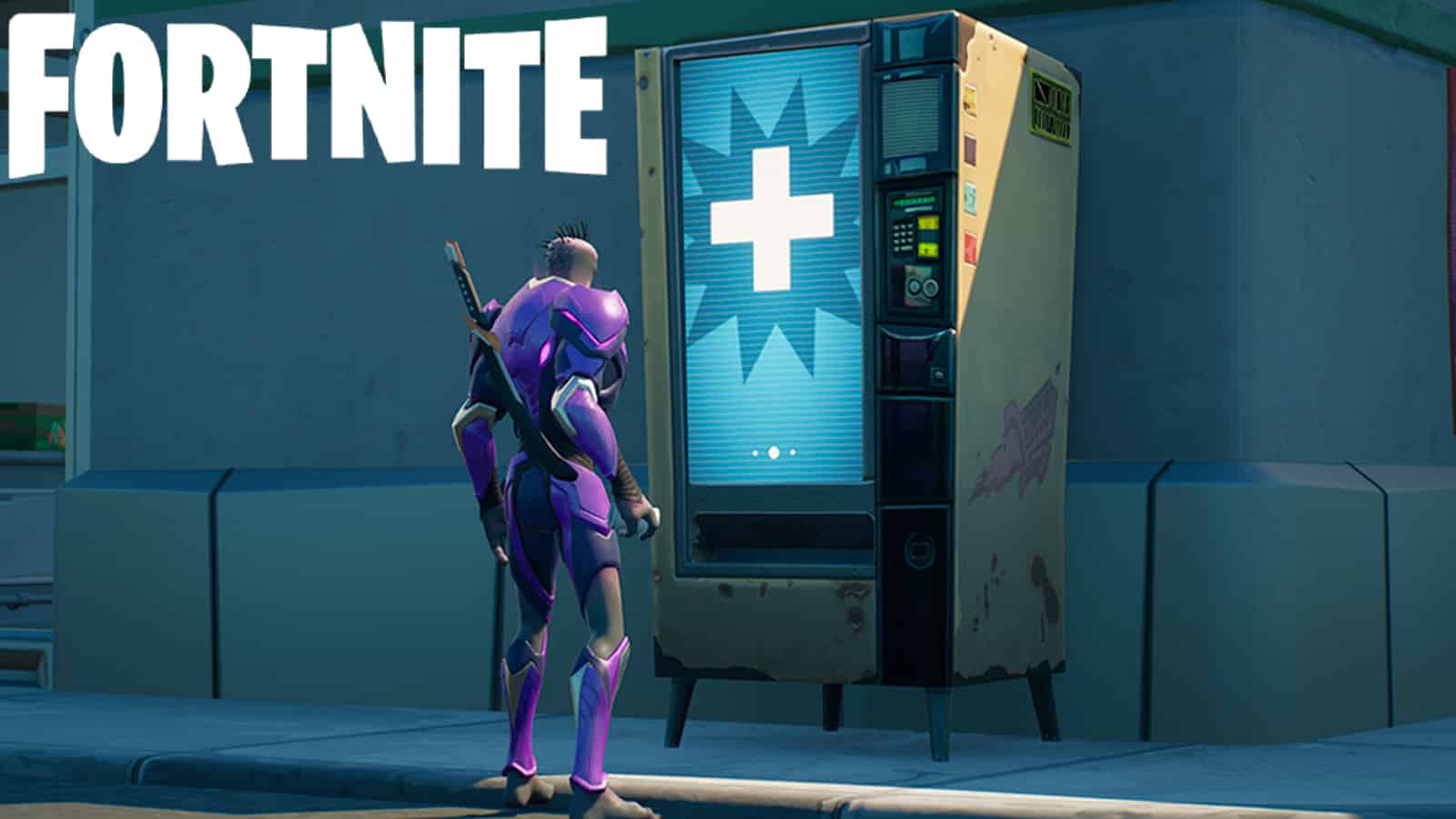 Fortnite players standing in front of Mending Machine