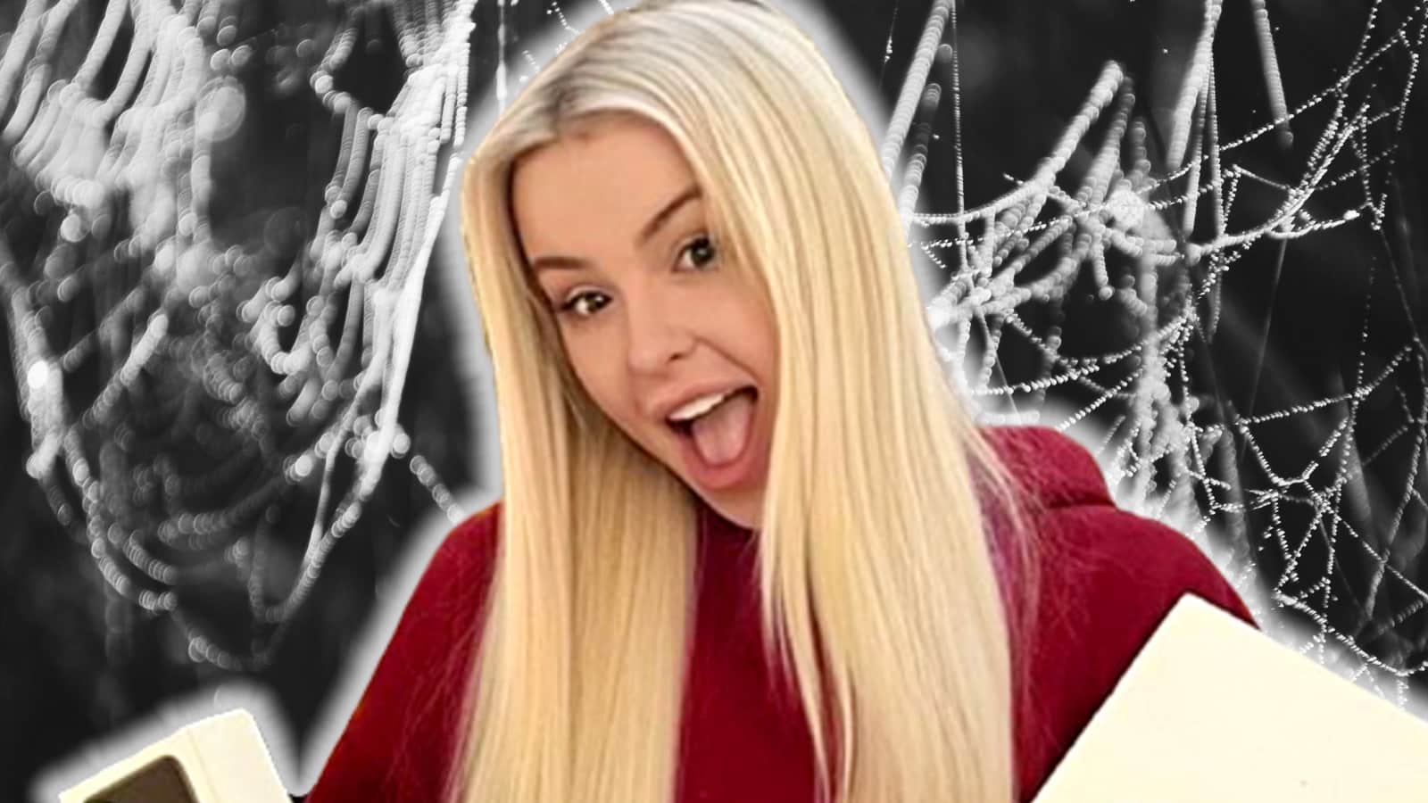Tana Mongeau in front of a cobweb