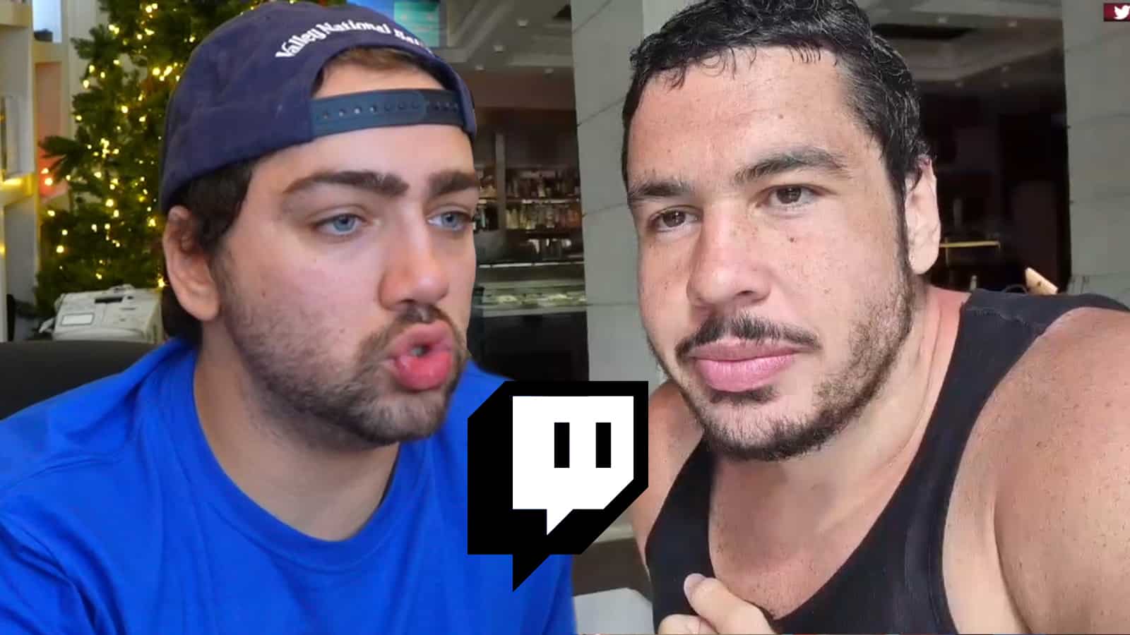 Mizkif and Greekgodx looking at each other on Twitch