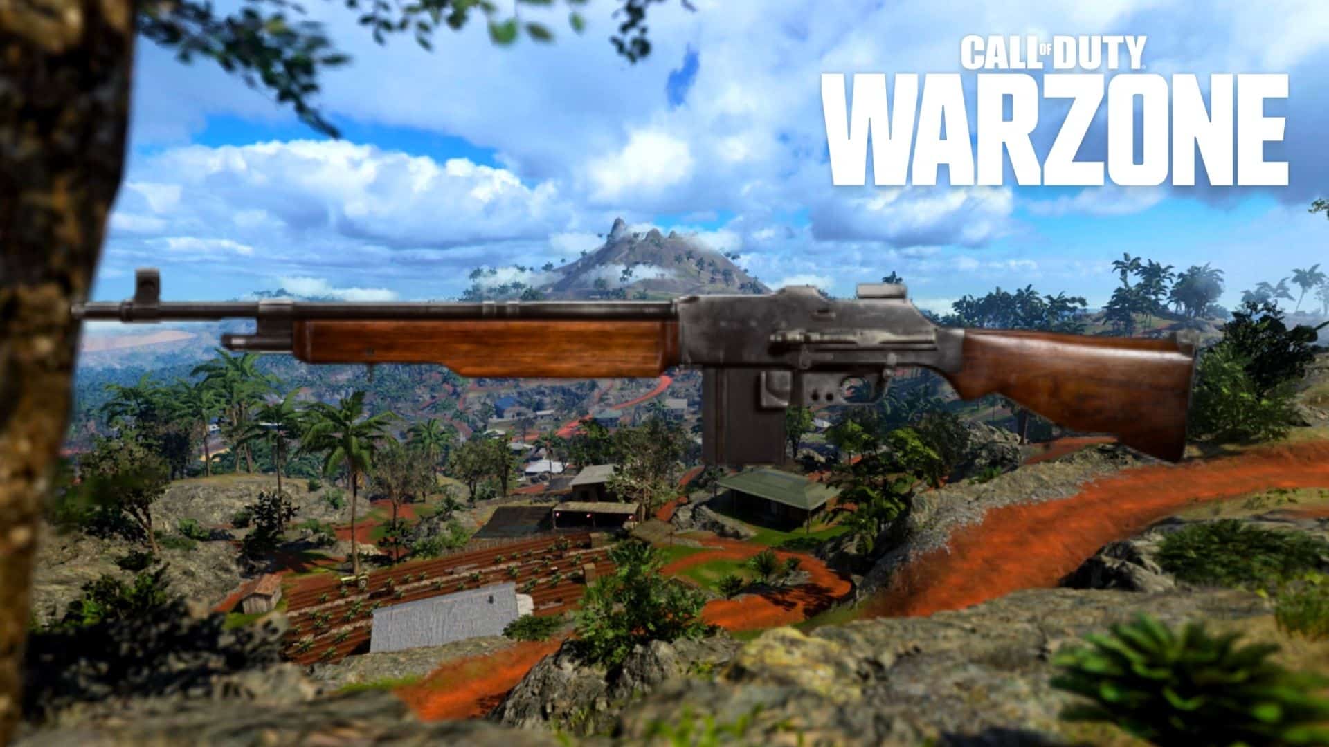 BAR assault rifle on top of Caldera landscape in Warzone