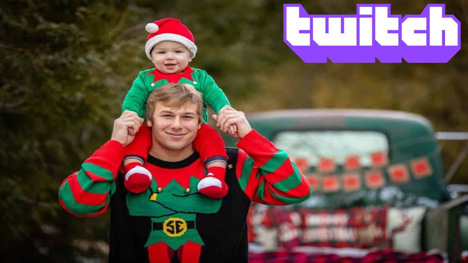Xposed and his son in Christmas outfits
