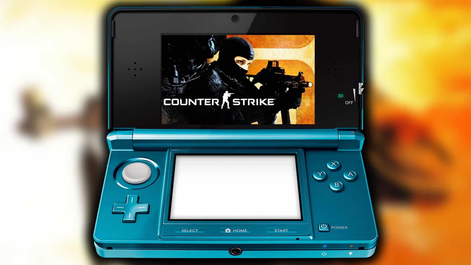 An image of a Nintendo DS displaying Counter-Strike.