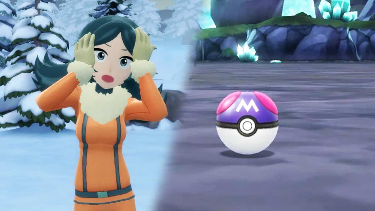 Pokemon Brilliant Diamond & Shining Pearl character next to Master Ball