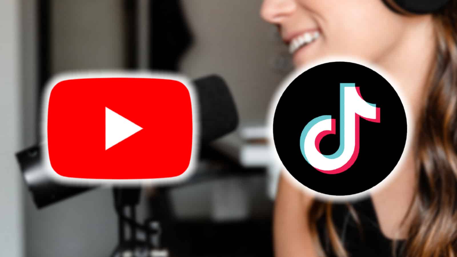 TikTok and YouTube logos over person talking into a mic
