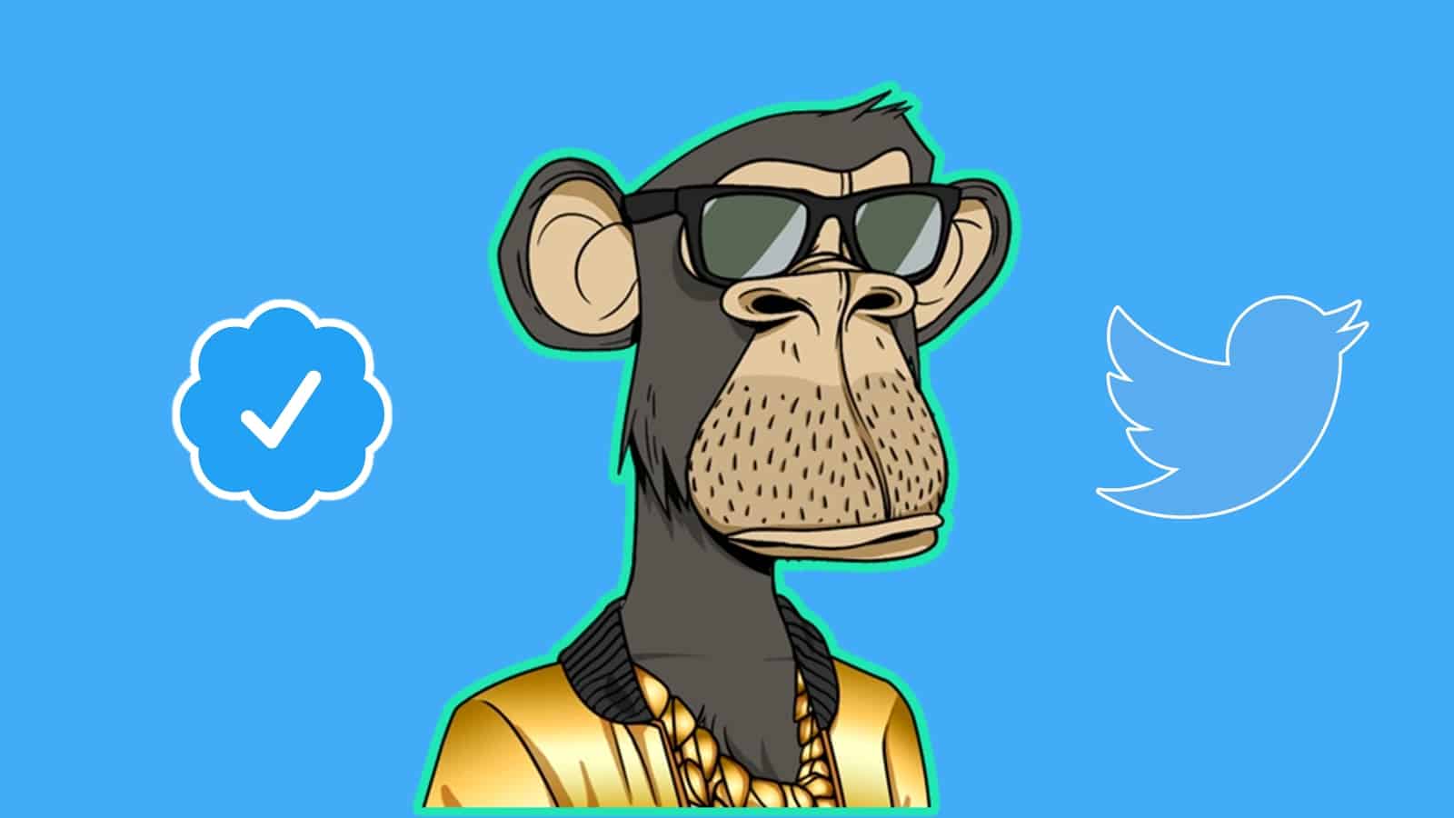 bored ape on blue background with Twitter logo