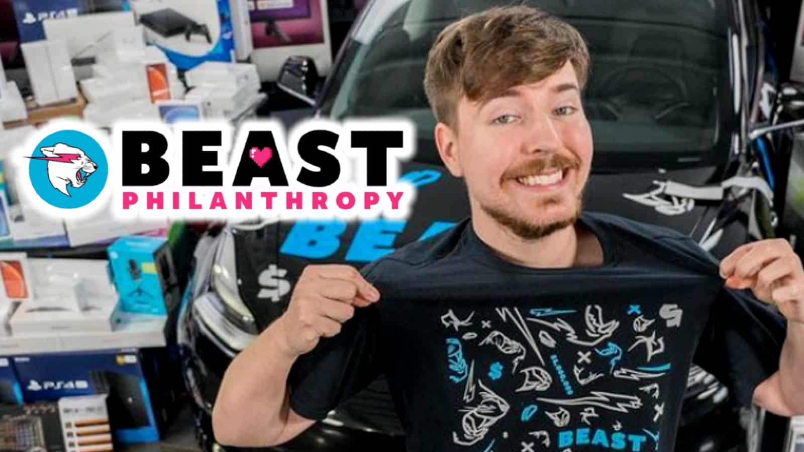 MrBeast next to the Beast Philanthropy channel