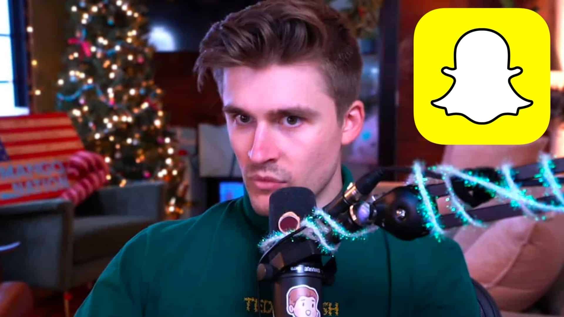 Ludwig talking to microphone with Snapchat logo