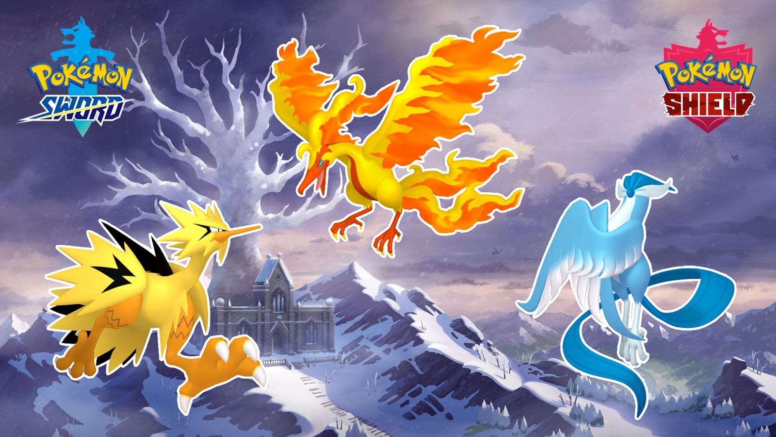 Shiny Galarian Zapdos, Moltes, and Articuno appearing in Pokemon Sword and Shield