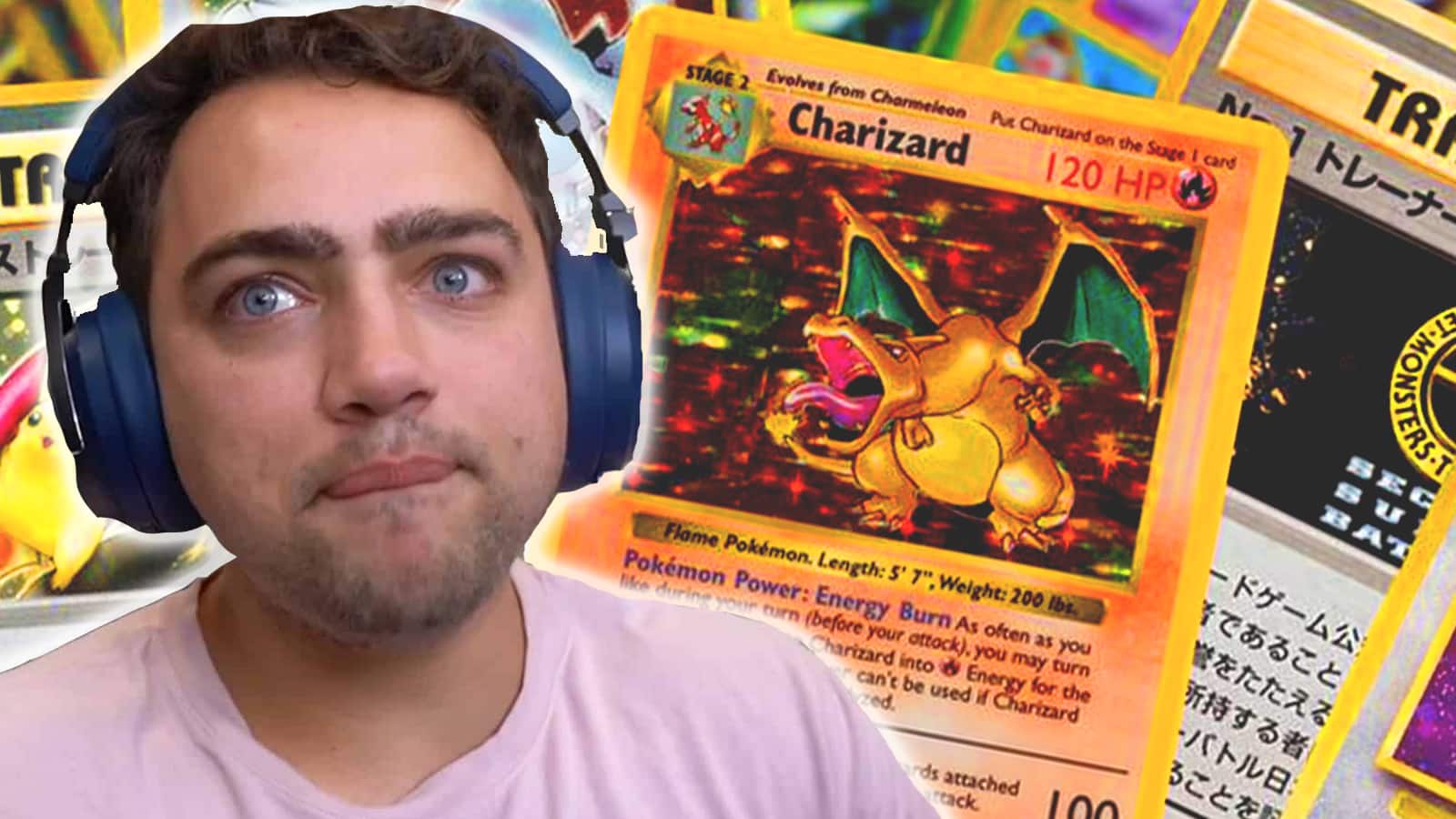 An image of Mizkif with Pokemon Cards.