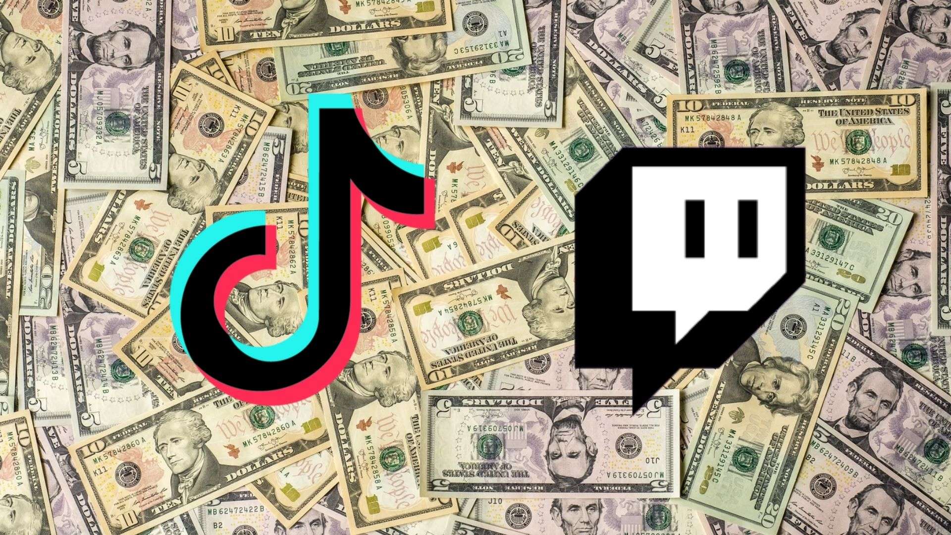 TikTOk and Twitch logos with dollars in background