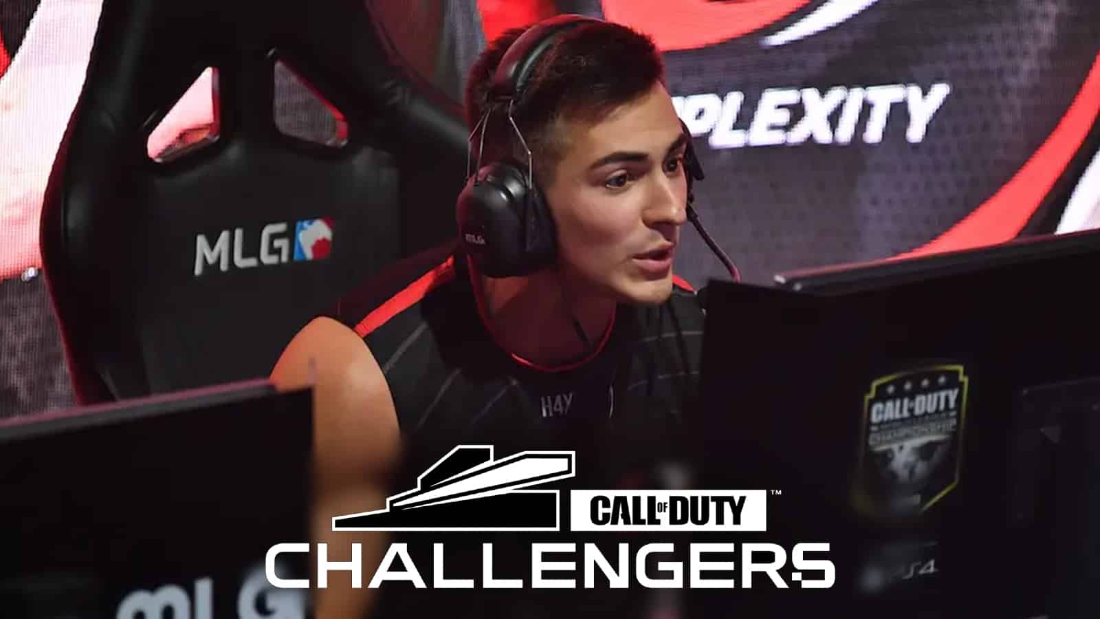 Censor playing for Complexity at CWL Champs with Call of Duty Challengers logo on bottom middle