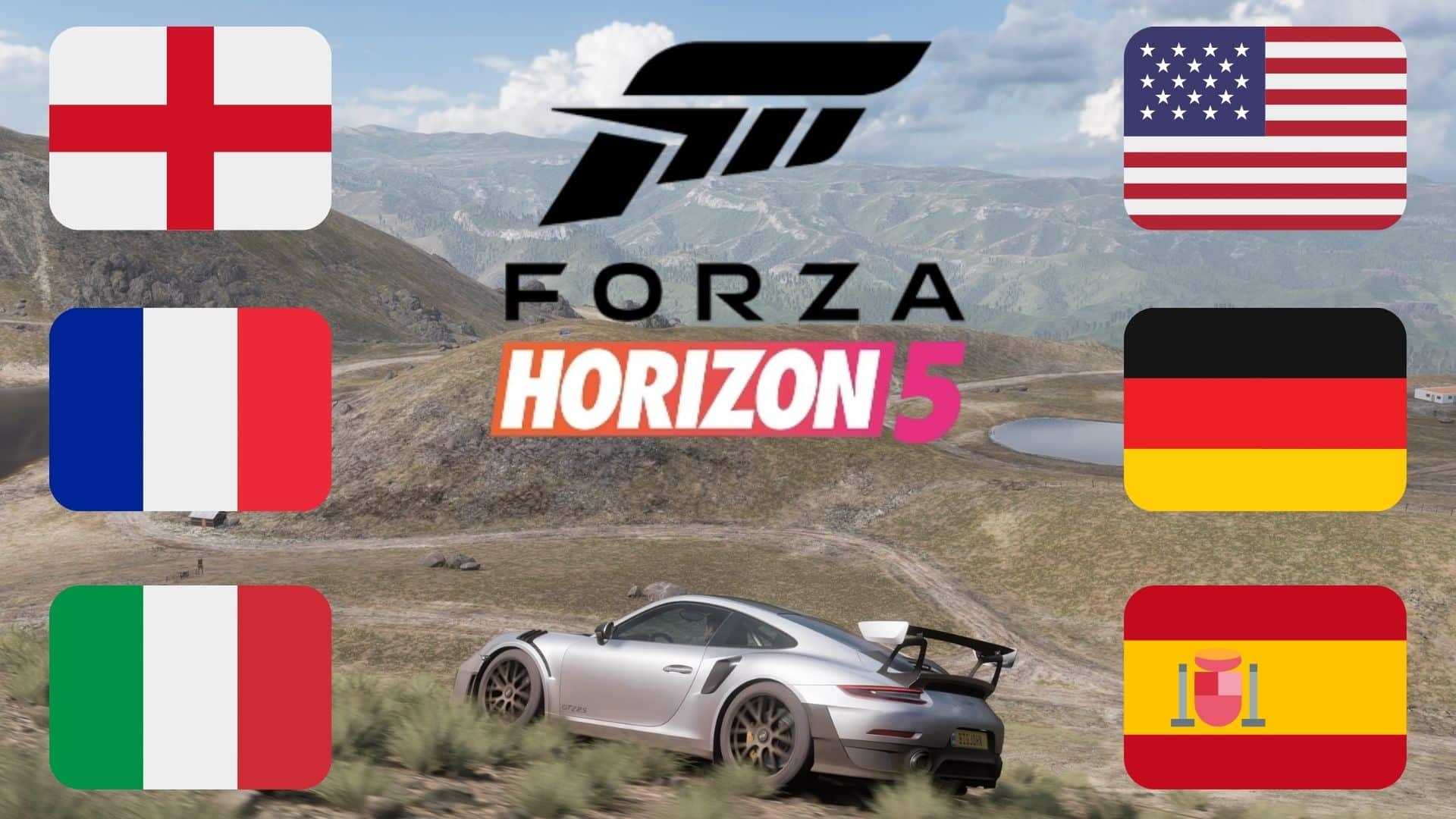 car driving across mountains in forza