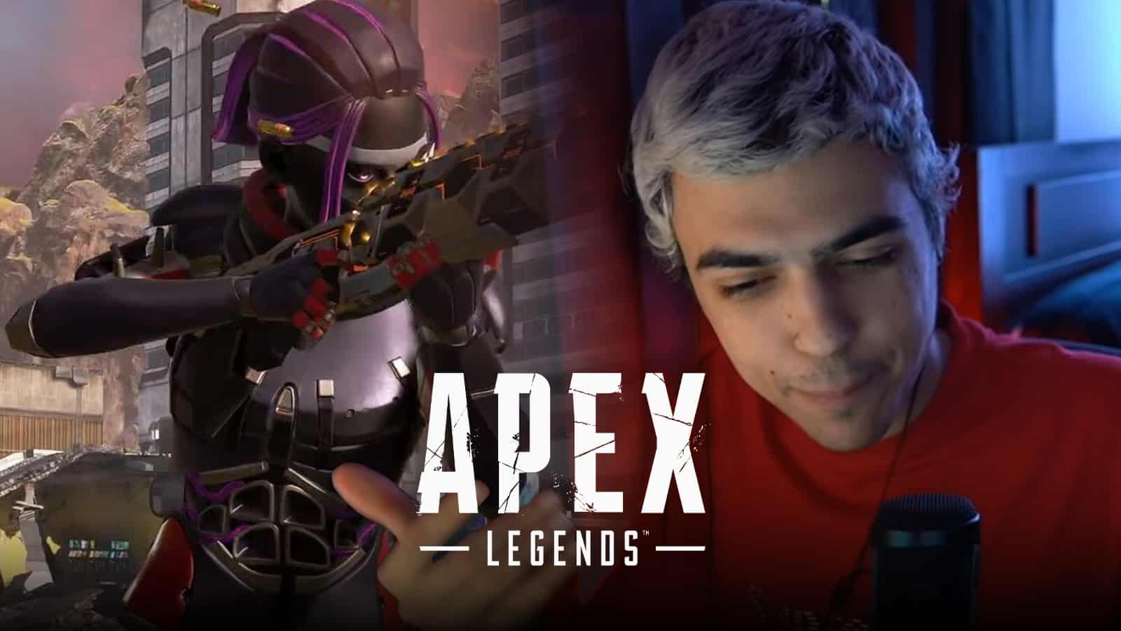 Apex Legends pro hal wearing red shirt next to wraith aiming gun