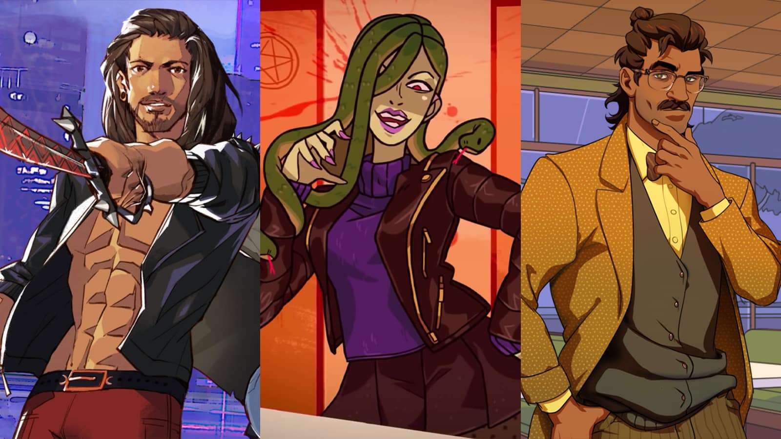 Posters for the dating sims Boyfriend Dungeon, Monster Prom, and Dream Daddy
