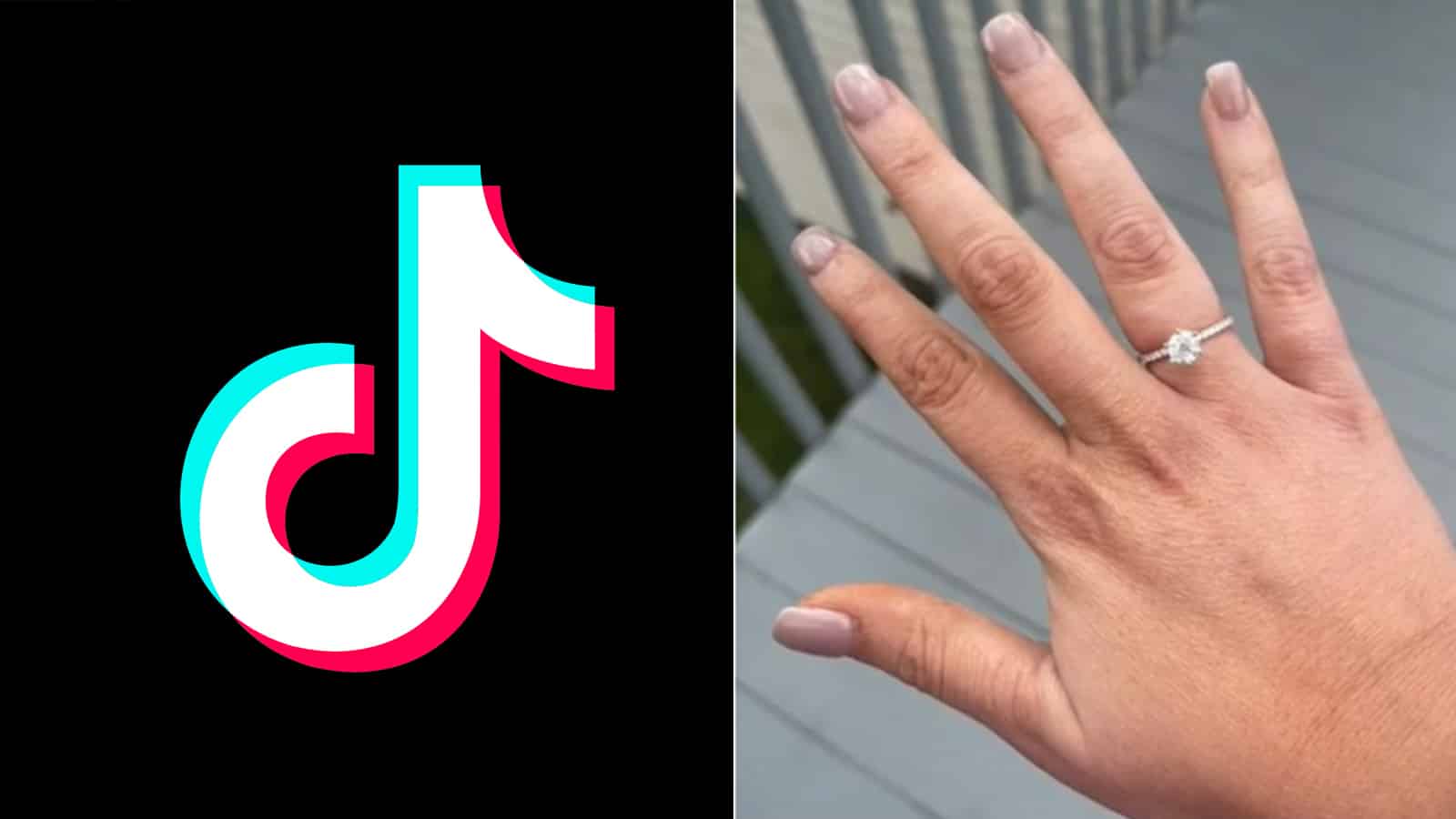An image of an engagement ring next to tiktok