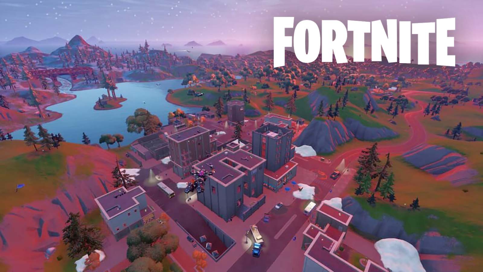 Fortnite player landing at Tilted Towers