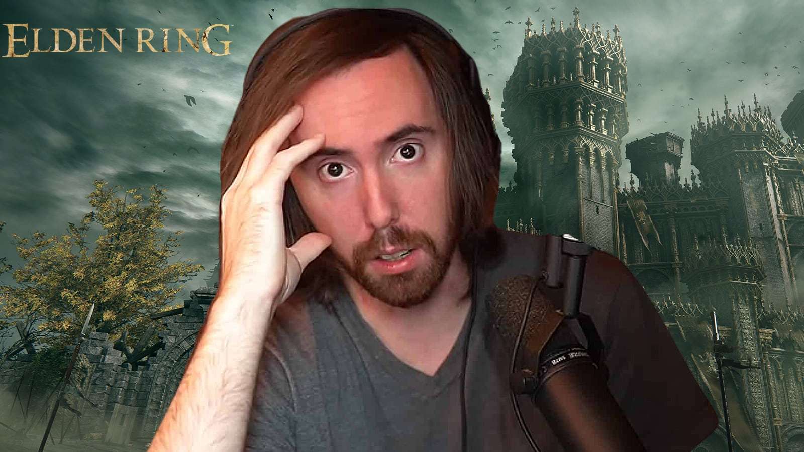 asmongold with elden ring castle background