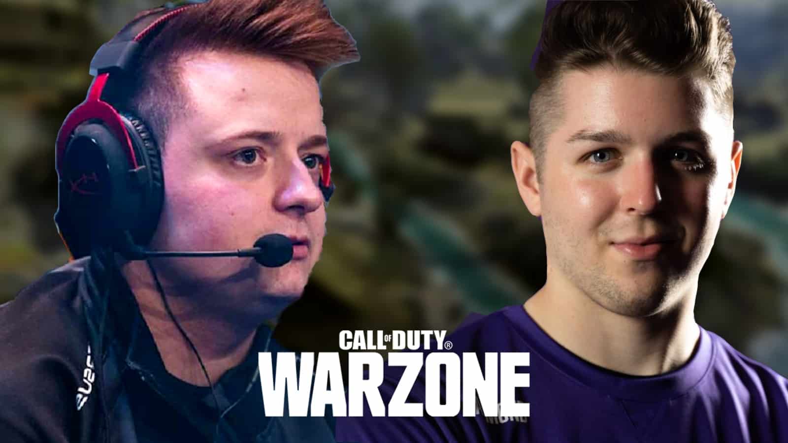 Tommey and Almond with Warzone logo on blurred background of Caldera