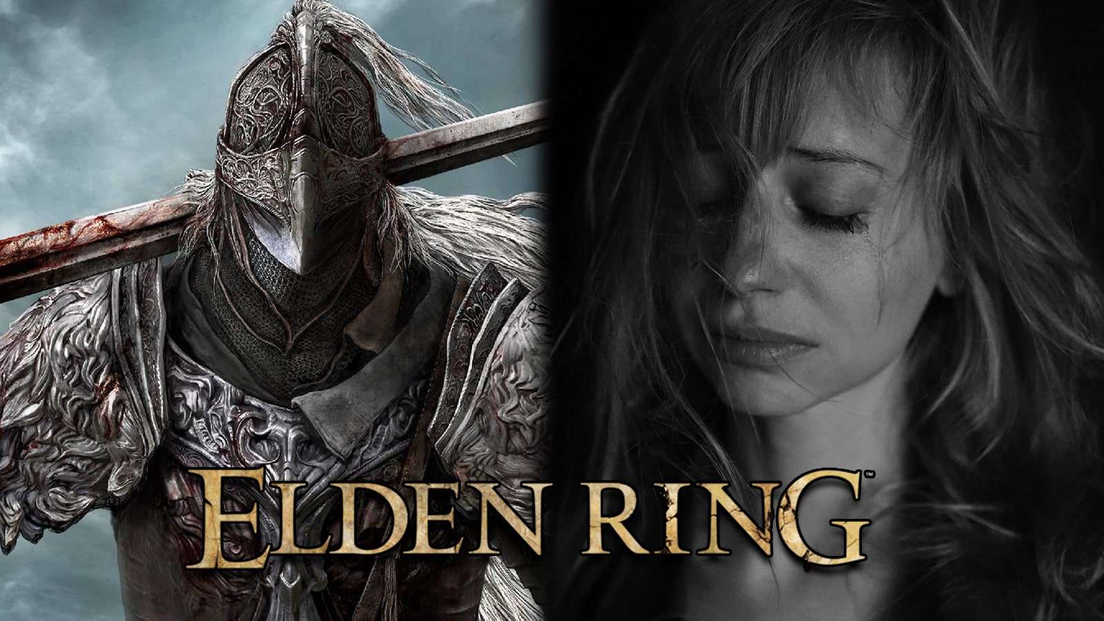 Elden Ring protagonist next to crying woman screenshot.