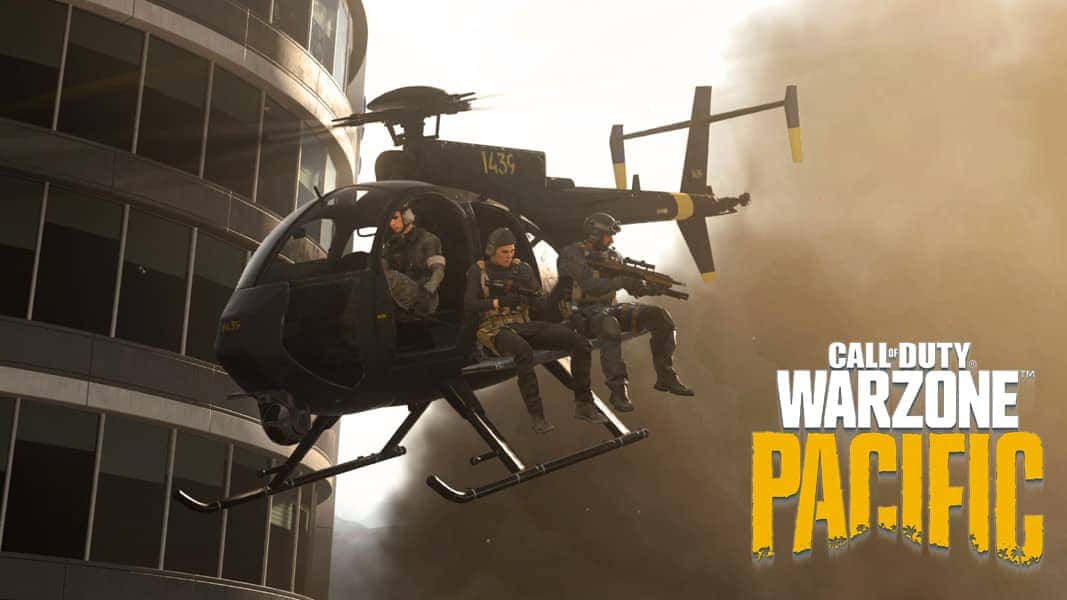 Warzone Helicopter next to Warzone Pacific Logo