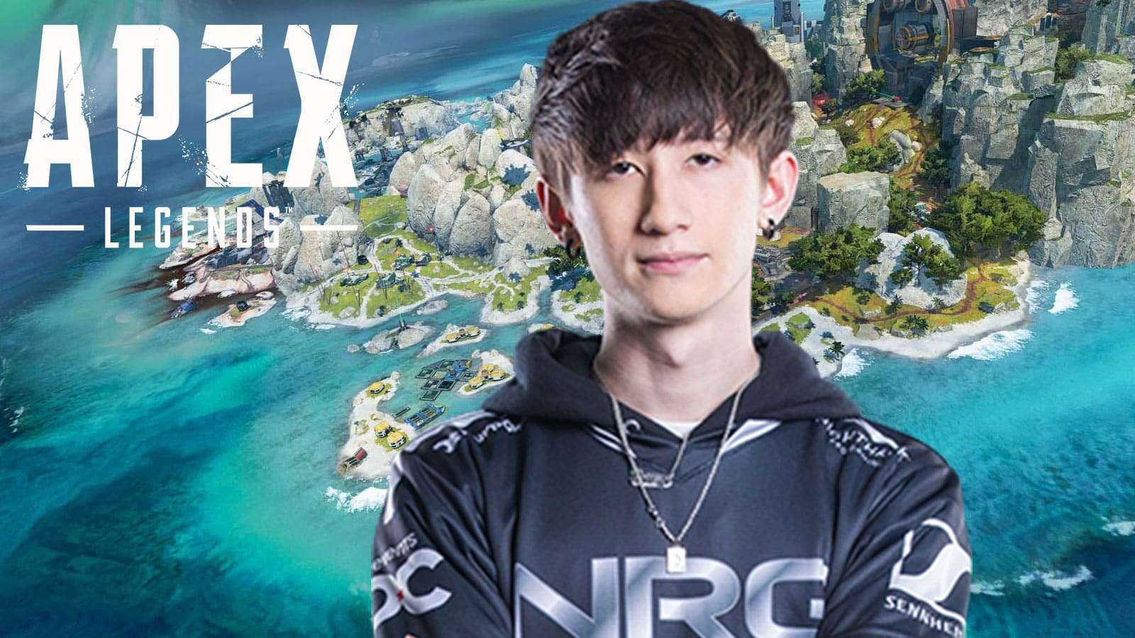 Aceu with Apex Legends Storm Point map behind him