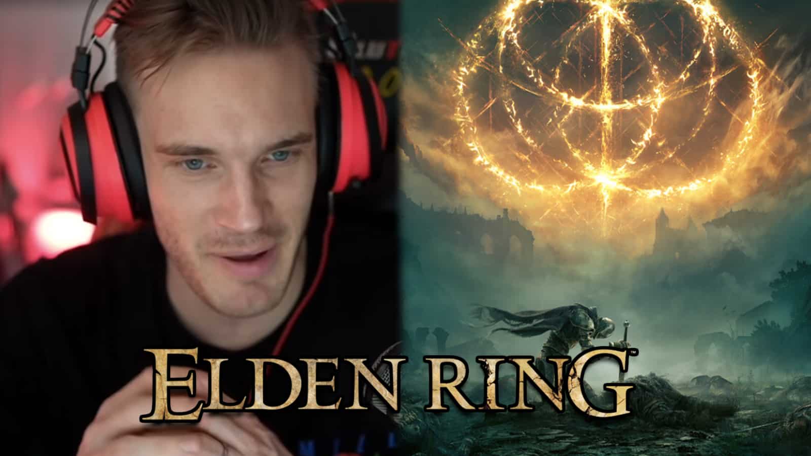 YouTuber PewDiePie next to Elden Ring artwork screenshot.