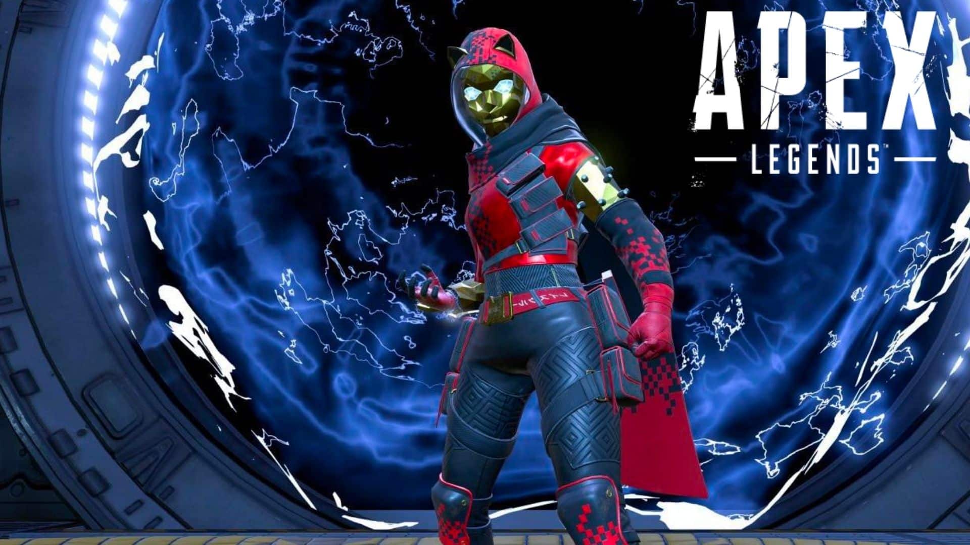 Apex Legends Wraith red skin infront of portal