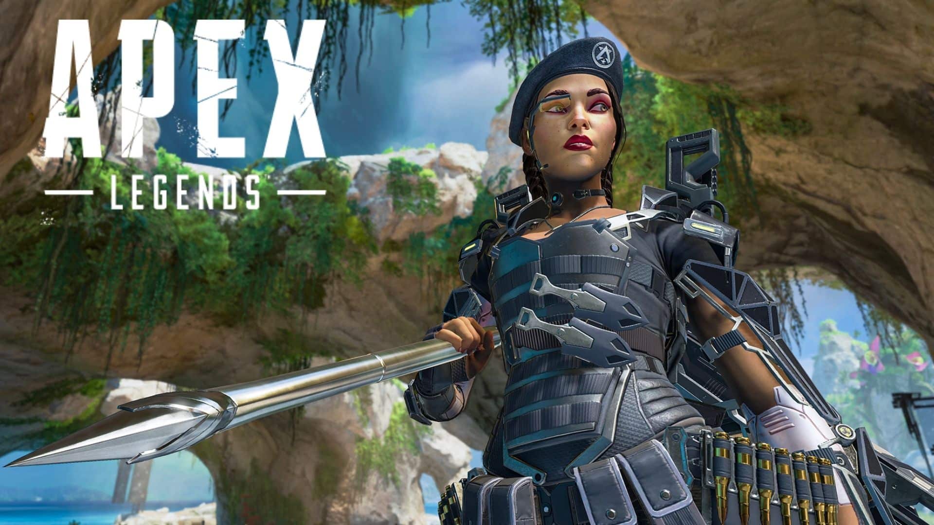 Loba in Arms Dealer cosmetic skin on Storm Point in Apex Legends