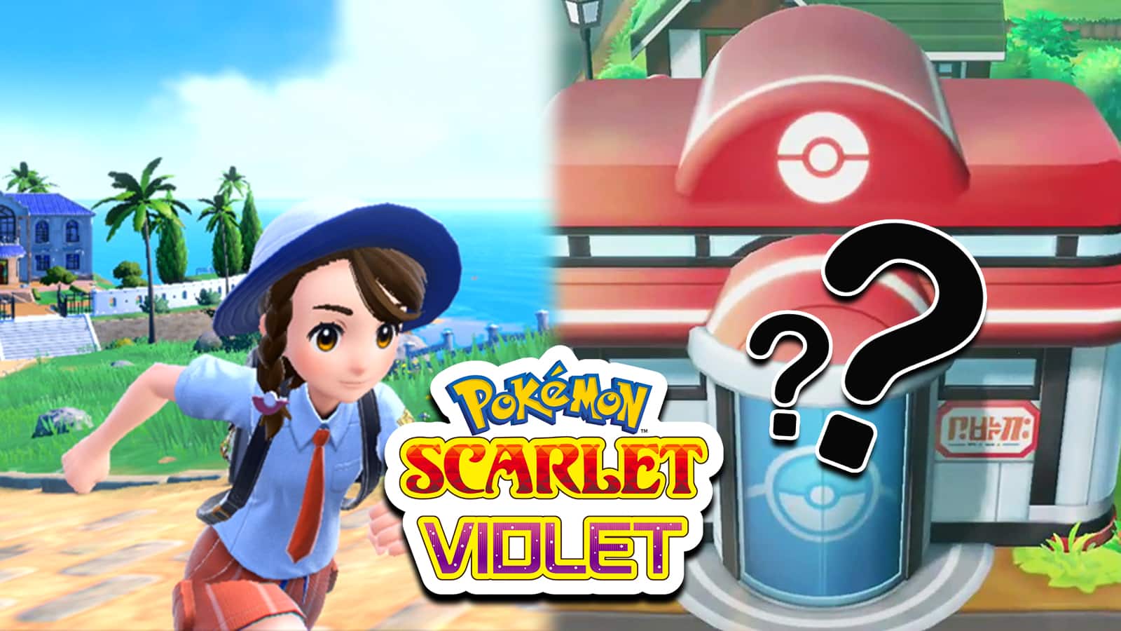 Pokemon Scarlet & Violet protagonist next to Pokemon Lets Go Pokemon Center.