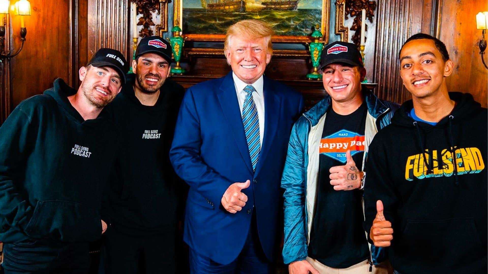 NELK Boys posing with Donald Trump