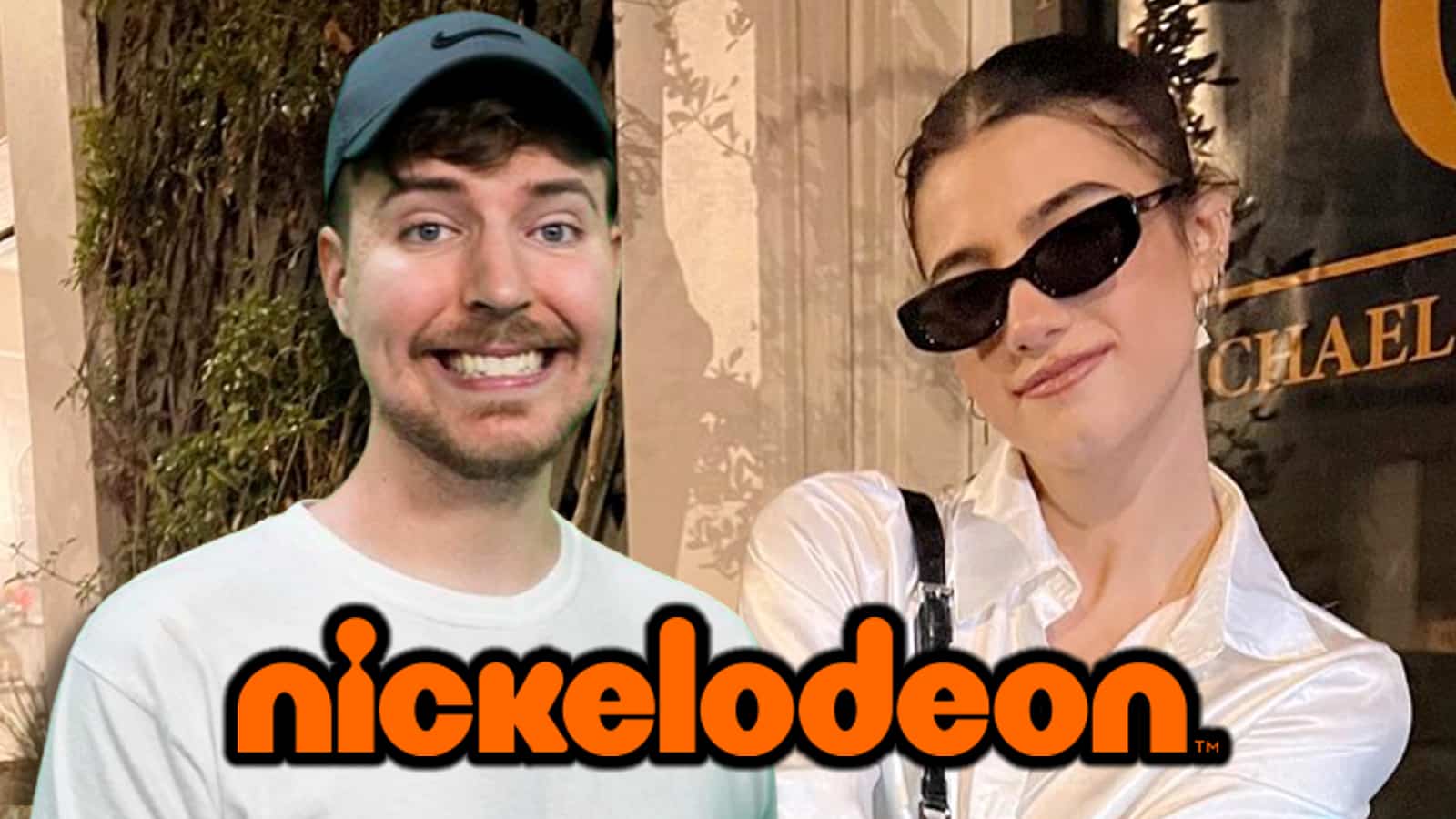 MrBeast and Charli D'Amelio next to the Nickelodeon logo