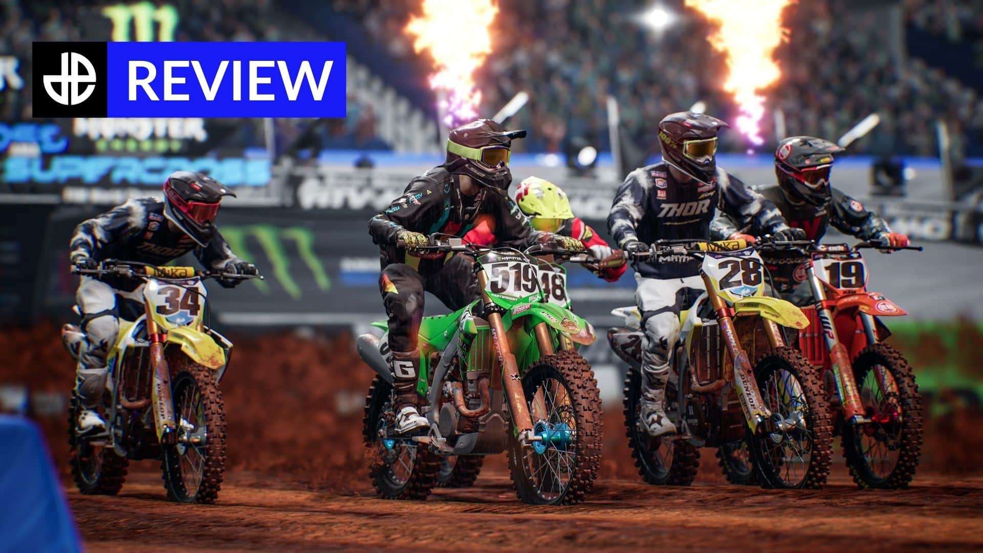Monster Energy Supercross 5 screenshot showing a line of racers