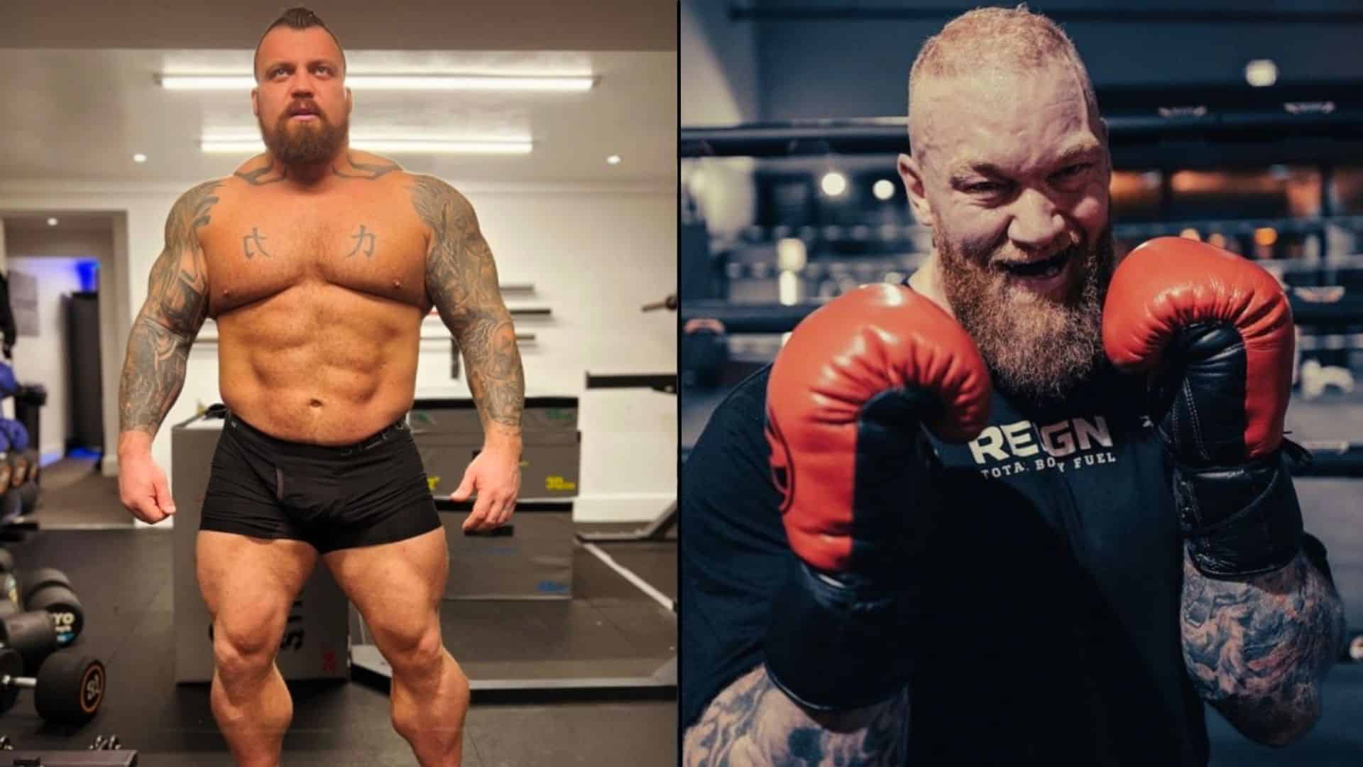 Eddie Hall and The Mountain side by side in the gym