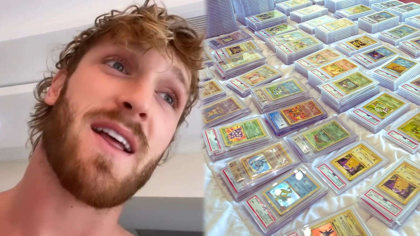 Logan Paul staring at his Pokemon Card collection screenshot.