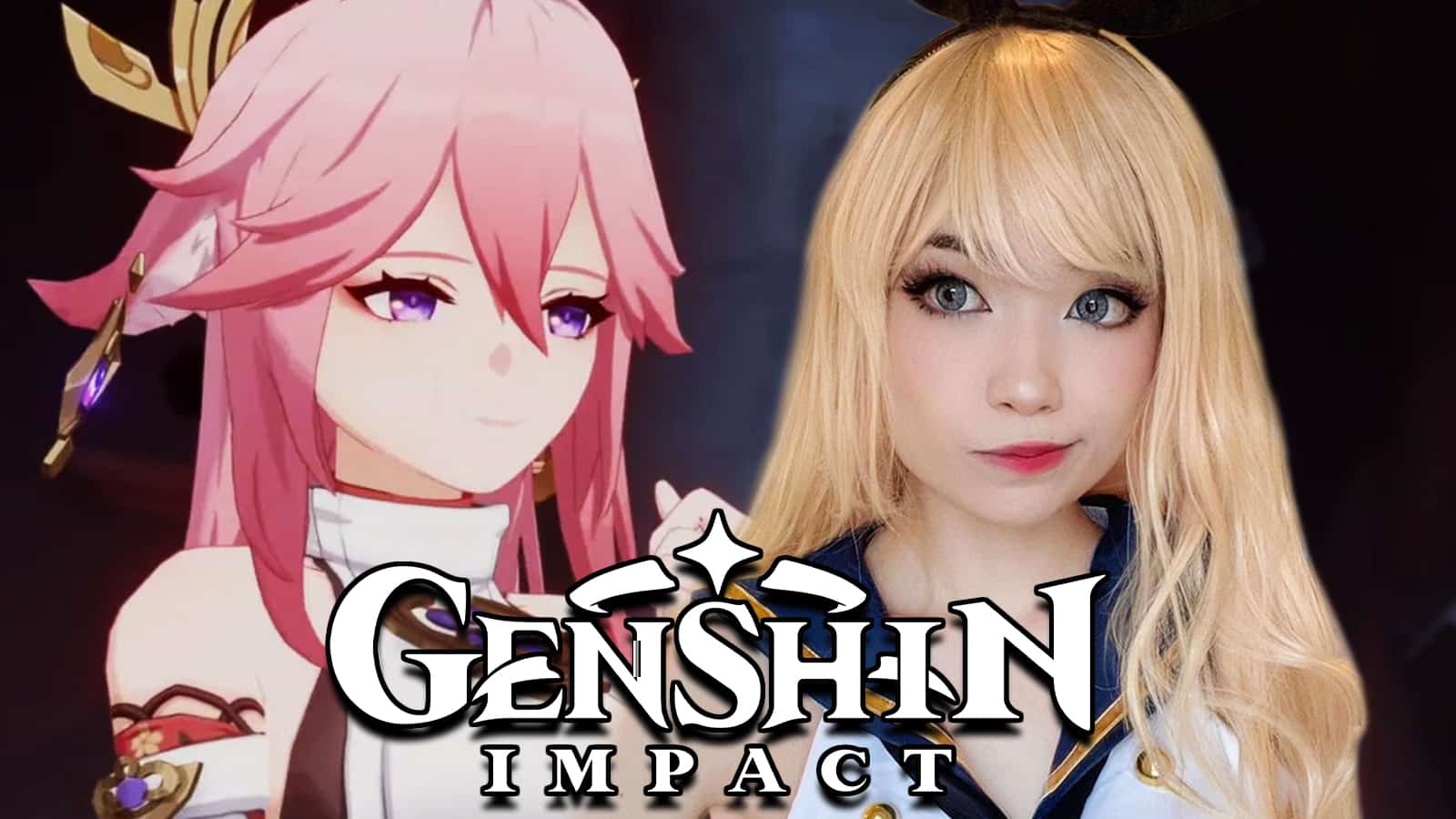 Genshin Impact Yae Miko next to Twitch streamer Emiru screenshot.