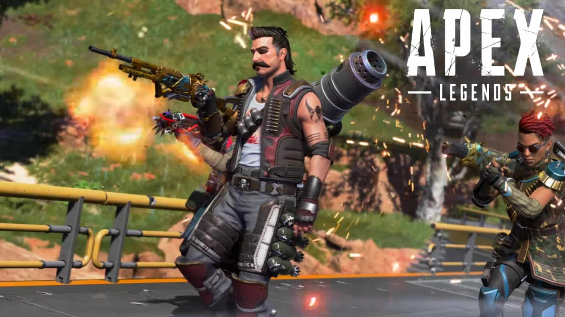 Apex Legends Fuse holding 30-30 repeater with other characters shooting