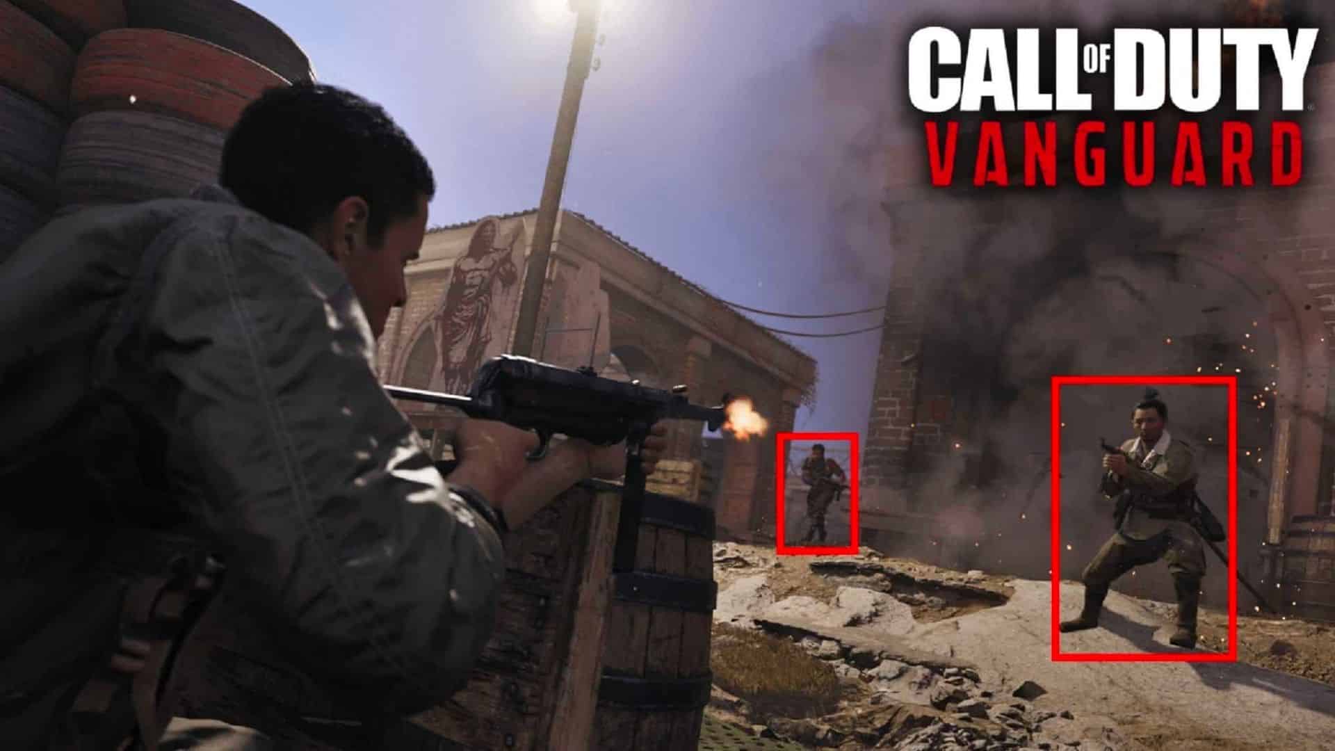 Call of Duty Vanguard players highlighted with red boxes during gunfight