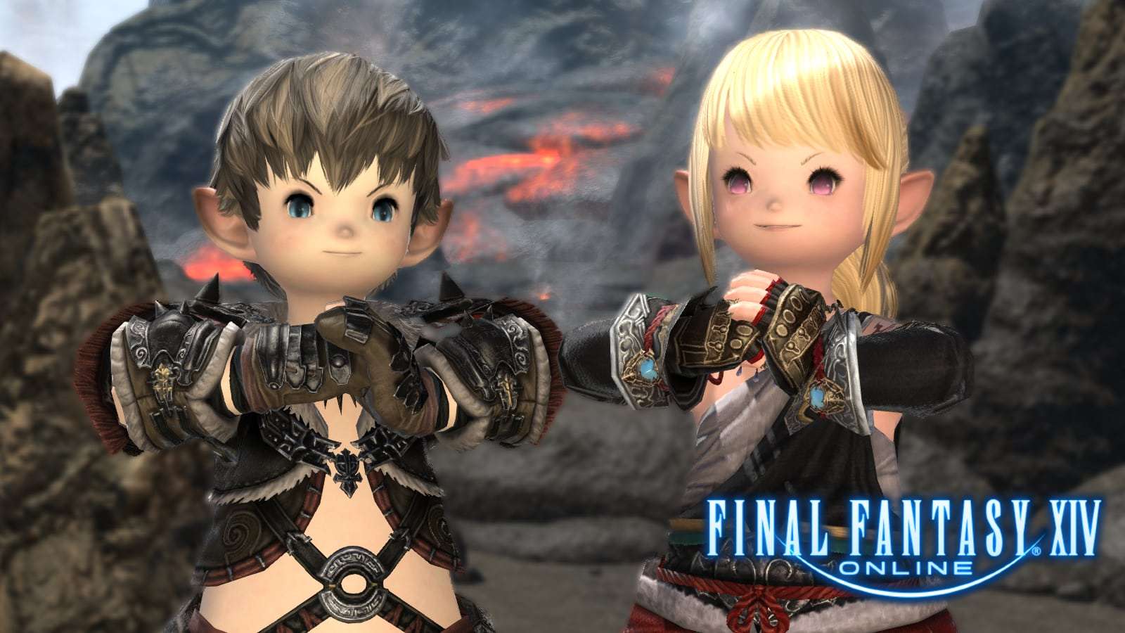 final fantasy xiv ffxiv two lalafels male and female stand together