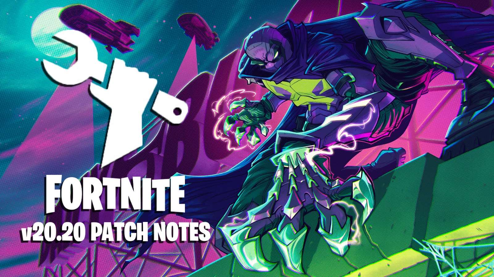 A poster for the Fortnite update 20.20 patch notes