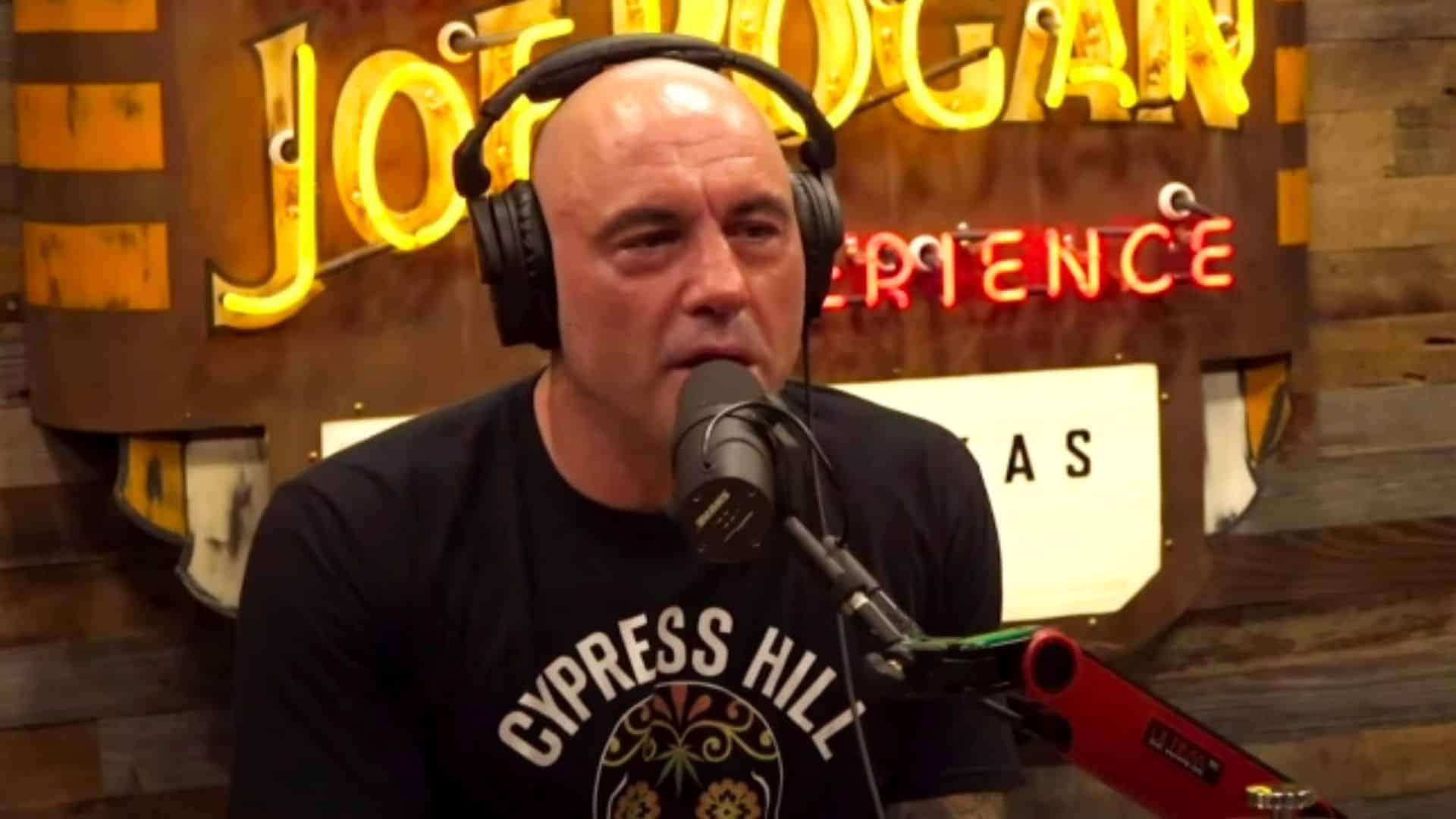 Joe Rogan talking into microphone during podcast