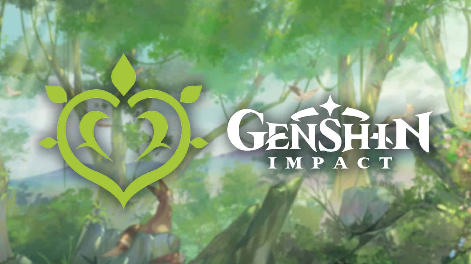 Dendro logo in Genshin Impact imposed on forest