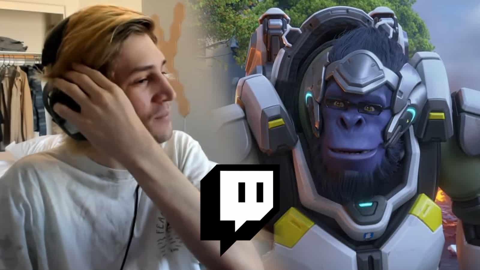 xQc looking at Winston from overwatch 2