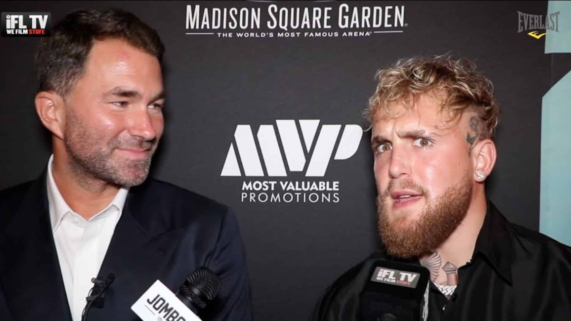 Eddie Hearn and Jake Paul interview side-by-side