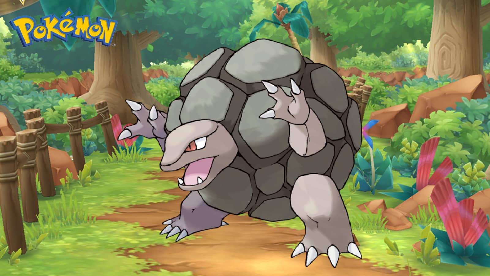 An image of Golem with a Pokemon background