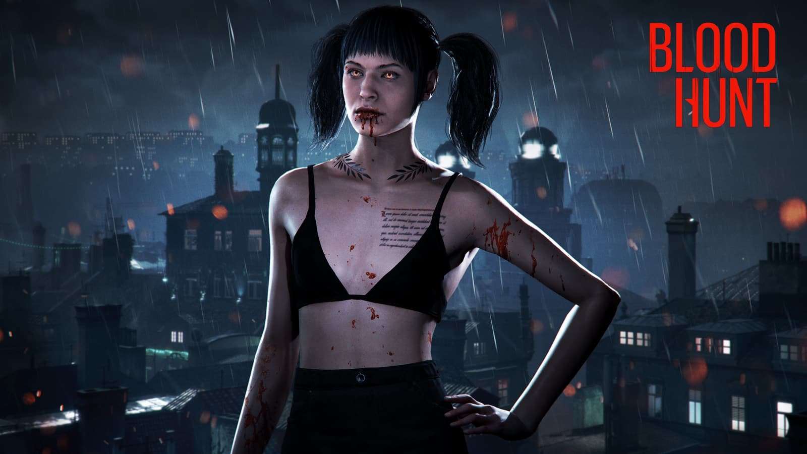 vampire the masquerade bloodhunt female vampire in prague stands with hand on hip