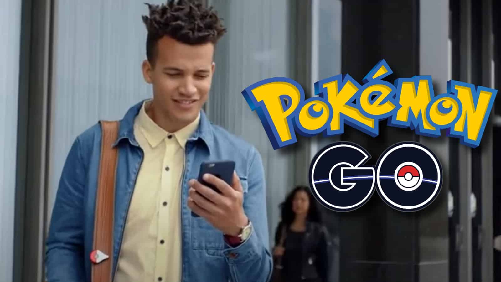 man standing with phone in hand in Pokemon Go advertisement