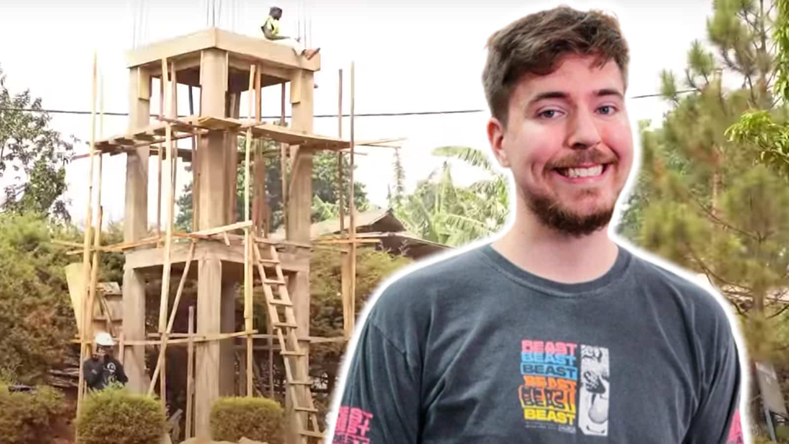 MrBeast next to structure
