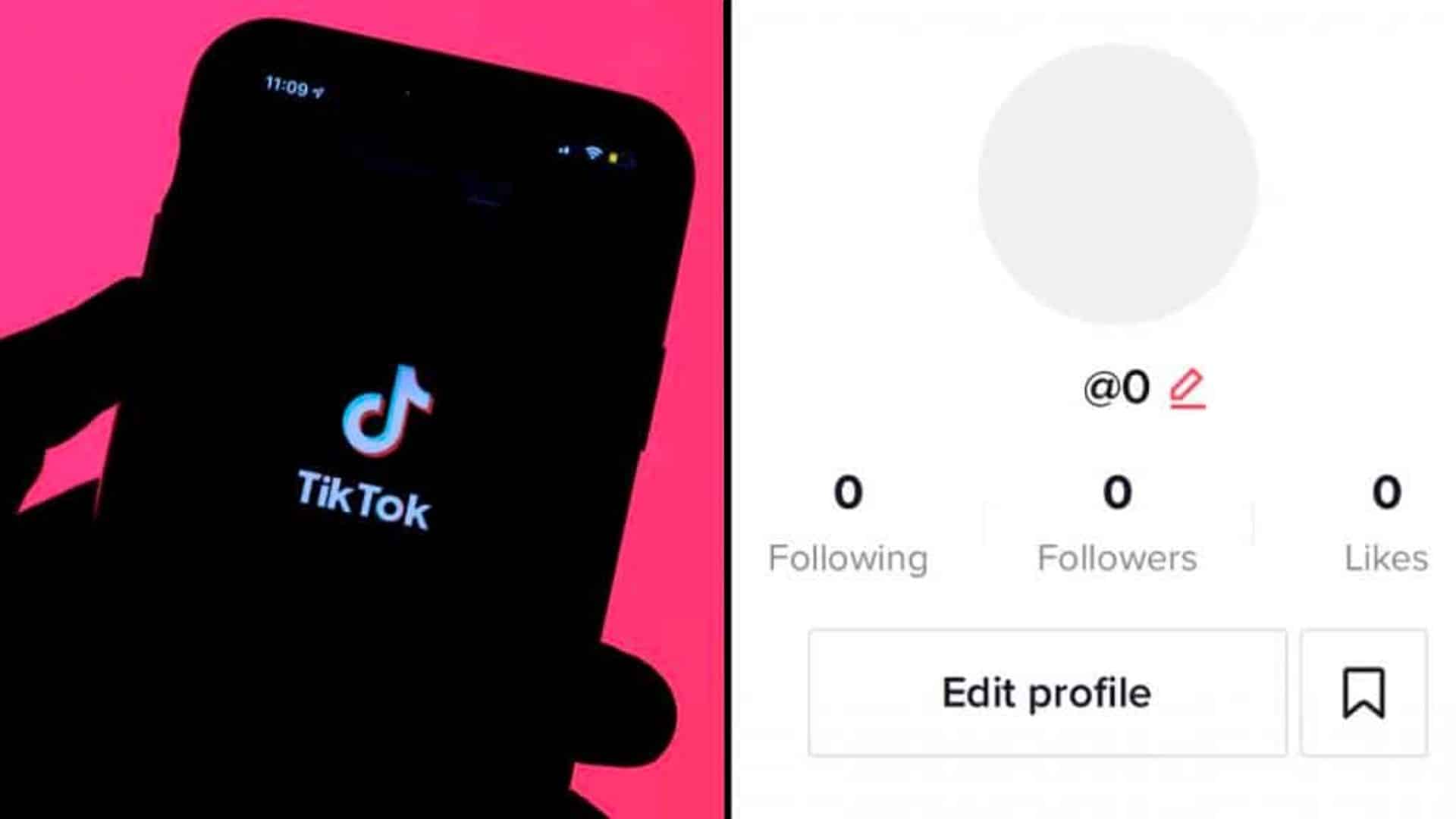 TikTok logo on phone next to bugged account screenshot