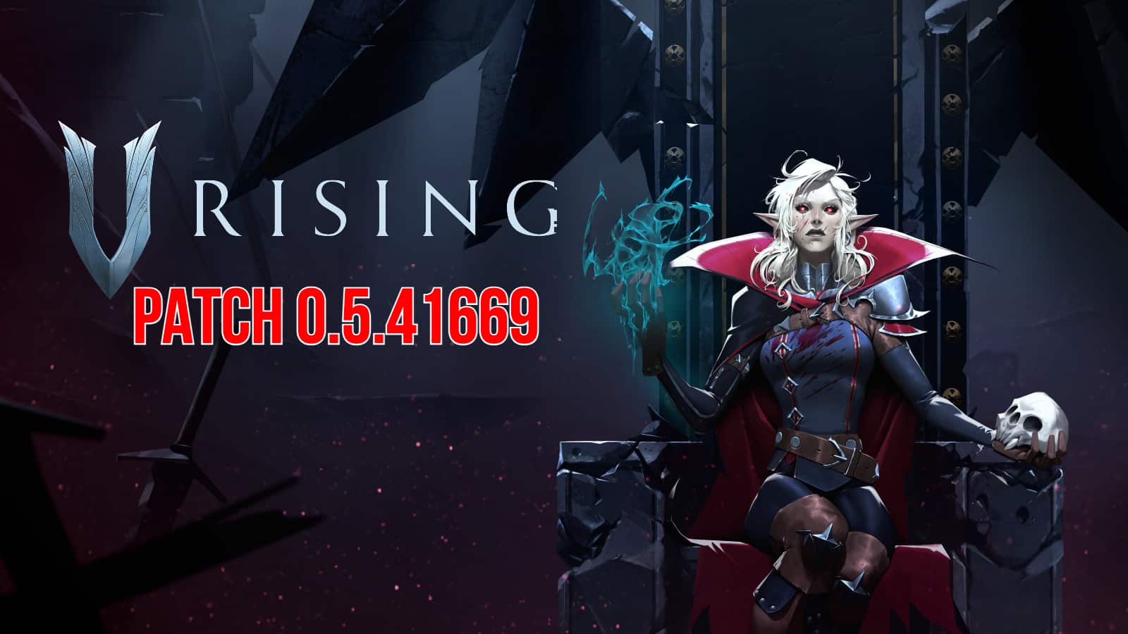 v rising patch 0.5.41669 image female vampire sits on throne casting spell with skull in her hand